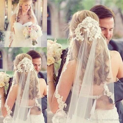 2020 White Ivory 1.5M Appliques Edge One Layers Long Wedding Veil Elegant Bridal Veil In Stock