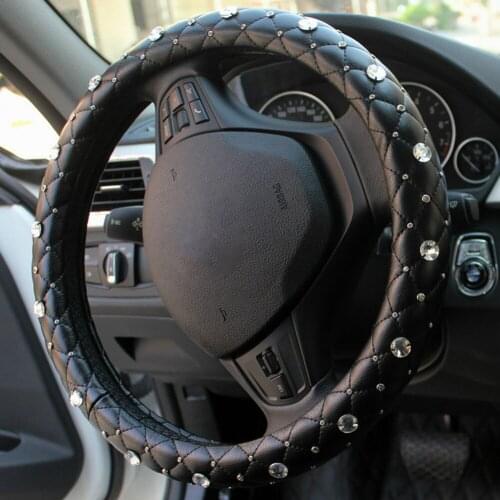 Sheepskin 38cm Steering Wheel Cover Leather Universal Fashion Womens Car Interior Steering Cover