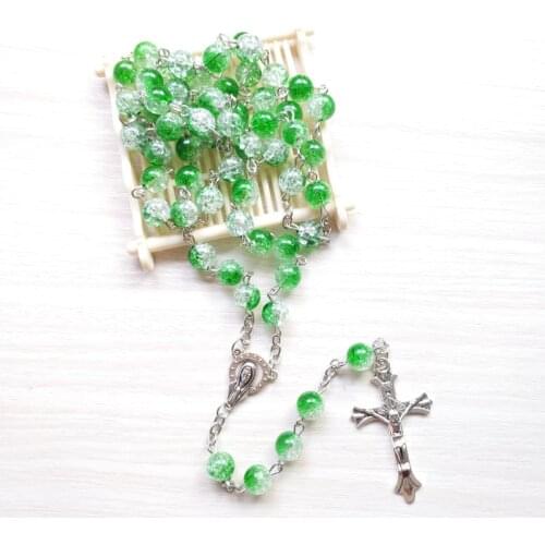 QIGO Jesus Cross Rosary Necklace Long Acrylic Beads Strand For Men Women Religious Pray Jewelry