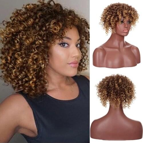 Short Wigs Glueless Afro Kinky Hairpiece Curly Pre Plucked Wig For Black Women Brazilian Hair Full Hair Extension MUMUPI