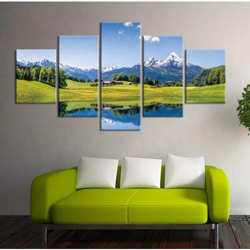 5 Pieces Fresh Mountain Poster Green Valley Canvas HD Prints Paintings Wall Art Pictures Home Decor No Framed