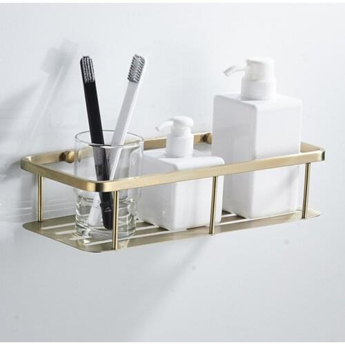 Golden Bathroom Shelf Bath Shower Shelf Stainless Steel Wall Mounted Rectangle Storage Holder Bathroom Hardware Accessories