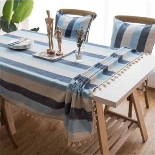 Striped Polyester Tassel Rectangular Round Table Cloth Home Party Decoration Dinner Table Cover