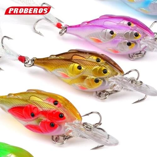 5 pcs 5 colors Crankbait Hard Fishing Bait 7CM/6.2G diving 1.2-3.5m 8#hook fish school Plastic Lures Steel ball noise model