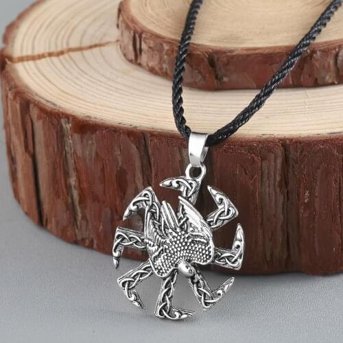 QIAMNI Vintage Viking Amulet Eagle Rock Necklace Pendant Falcon Kolovrat Symbol Charm Slavic Nordic Talisman Men Unisex Jewelry