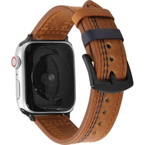 BEAFIRY for Apple Watch Band 44mm 42mm Genuine Leather strap Wristbands for iWatch SE Series 6 5 4 3 40mm 38mm Black Green Brown