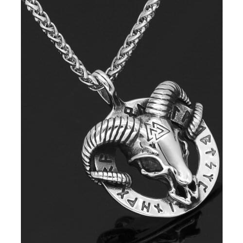 Retro Horror Sheep Head Skull Pendant Punk Mens Viking Stainless Steel Necklace Trend Gothic Mens Motorcycle Party Jewelry