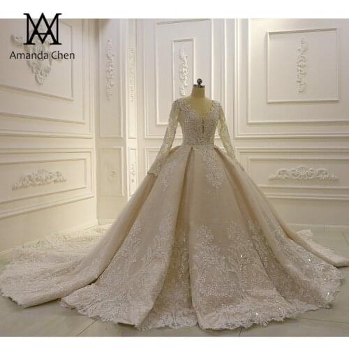 Robe de mariage Full Sleeve Lace Applique 2020 Wedding Dress