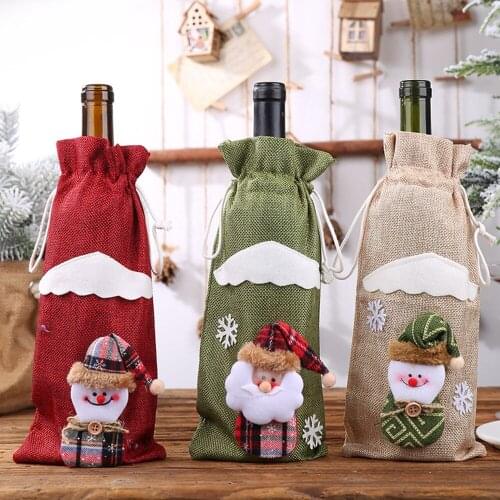 Christmas Decorations For Home Red Wine Bottle Covers Santa Claus Elk New Year 2021 Dinner Party Decor Navidad Xsmas Gift