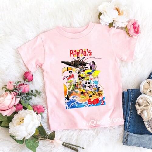 Harajuku Pink Tshirt Baby Girls Clothes Urusei Yatsura Ranma 1/2 T-Shirt Funny Kids Anime Cartoon Children Graphic T Shirts Tops