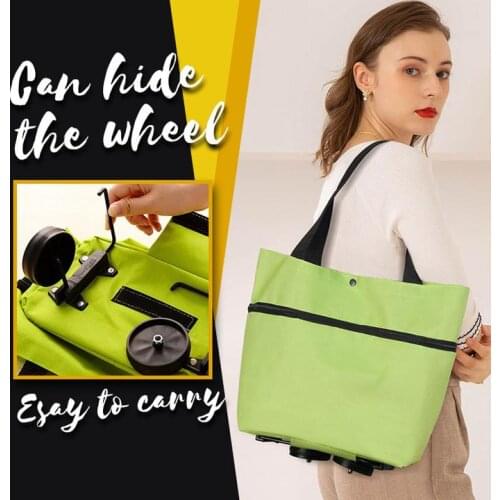 2 In 1 Foldable Shopping Cart With Wheels Premium Oxford Fabric Multifunction Telescopic Storage Bag Organizer High Capacity