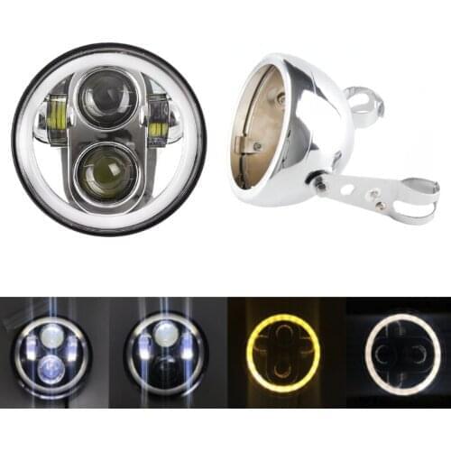 5-3/4" 5.75Inch Motorcycle LED Halo Projector Hi Low Headlight with 5.75" Headlamp Housing Bucket For Sportster Dyna Softail