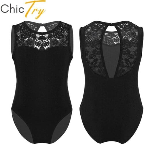 ChicTry Kids Teens Floral Lace Splice Professional Ballet Leotard Girls Gymnastics Leotard Bodysuit Children Practice Dance Wear