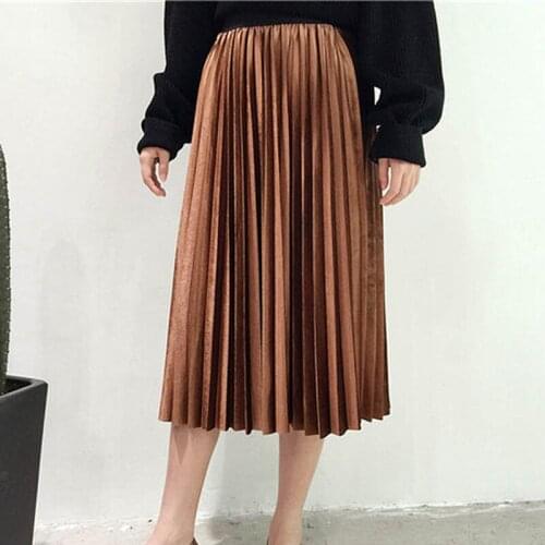 Vintage High Waist Skirts Women Pleated Skirt Metallic Korean Style Fashion Summer Skirt Casual Midi Skirt Plus Size XXXL