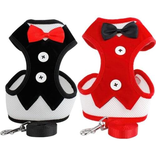 Pet Breathable Gentleman dress Harnesses Vest Soft Mesh Chest Strap Pet Training Supplies Adjustable Outdoor Walking Lead Leashs