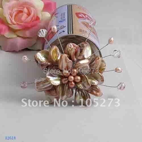 Beautiful!Flower Brooch 8cm Big Round Flower Fashion Womans Jewelry Pearl+Shell+Crystal Wholesale New Free Shipping FN2618