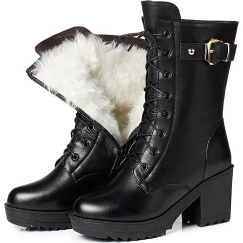 AQ569 winter artificial wool snow boots women 2020 warm and thick Boots Shoes Buckle Woman botas Women Martin Boots