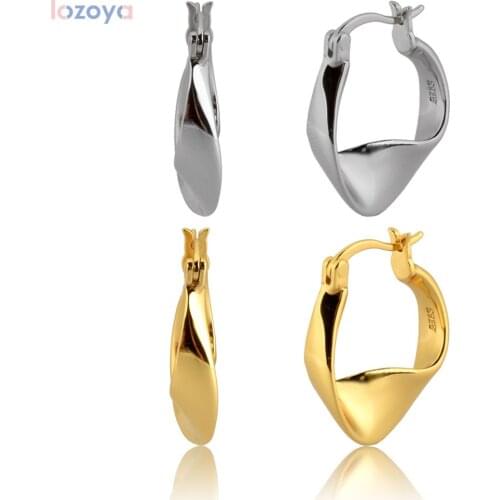LOZOYA 925 Sterling Silver Geometric Piercing Pendiente Hoops Big 11mm Circle Round Women Earring Luxury 2021 Fashion Jewelry