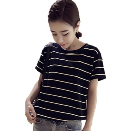 2021 Summer New Womens T-shirt Korean Version Of Loose Striped Short-sleeved T-shirt Top Streetwear Em