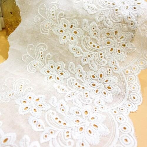 2Yds/lot 17cm off-white pure cotton pastoral style European embroidery fabric skirt dress handmade Hanfu lace accessories AC42