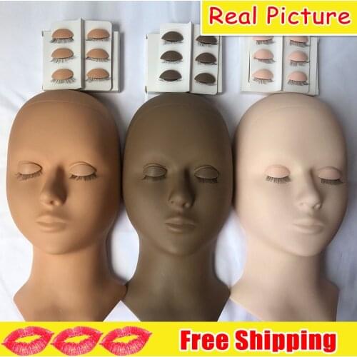 3 Colors Replacement Silicone Training Mannequin Head Removable Eyelids Model Grafted Professional Practice Eyelash Extensions