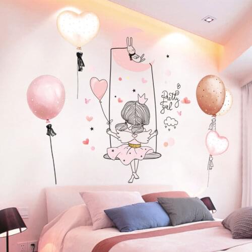 DIY 3D Cartoon Pink Balloon Girls Home Decor Mural Decals Wall Art Sticker For Girls Kids Living Room Bedroom House Decoration