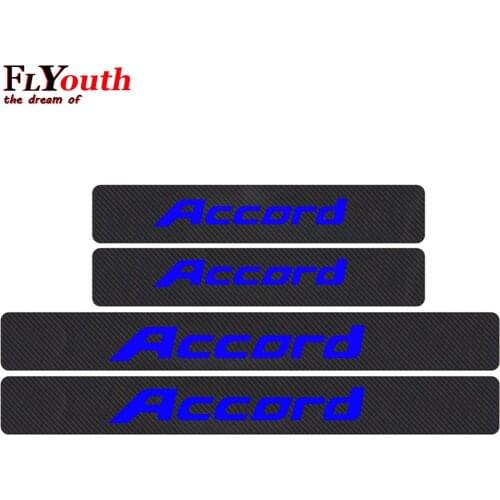 For Honda Accord 4D Carbon Fiber Vinyl Sticker Door Sill Protector Car Door Sill Welcome Pedal Stickers Car Accessories 4Pcs