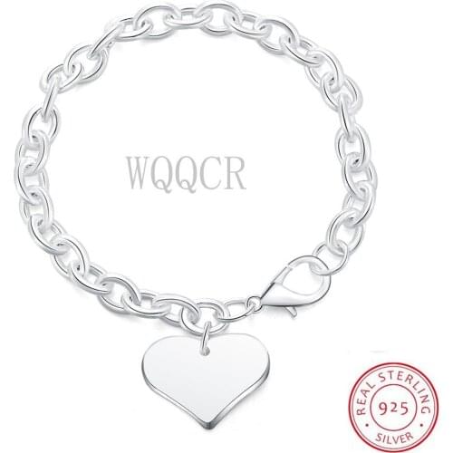 925 Sterling Silver Love Heart Pendant Bracelet For Woman Wedding Engagement Fashion Charm Party Jewelry