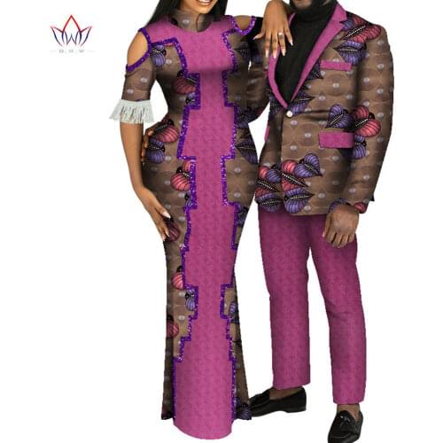 African Clothes For Couples Two Sets Matching Woman long tassel party wedding dress and men blazer and long pant suit WYQ631