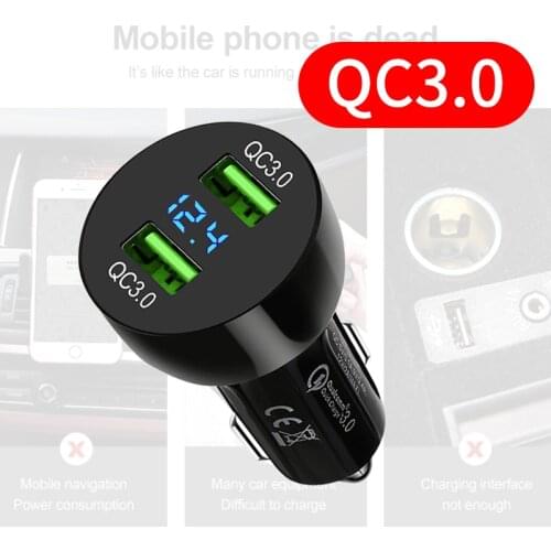Dual USB Quick Charge3.0 Digital Display Car Phone Charger Fast Charging Adapter