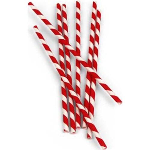 Free Shipping Biodegradable Paper Straws, Red and White Striped, pack of 100