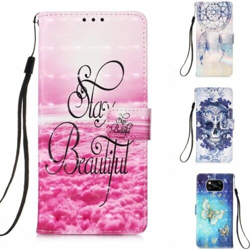 Case for Xiaomi POCO X3 NFC Cover Flip PU Leather Shockproof 3D Pattern Wallet Case For Xiaomi MI 10 Lite Redmi Note 9 Pro