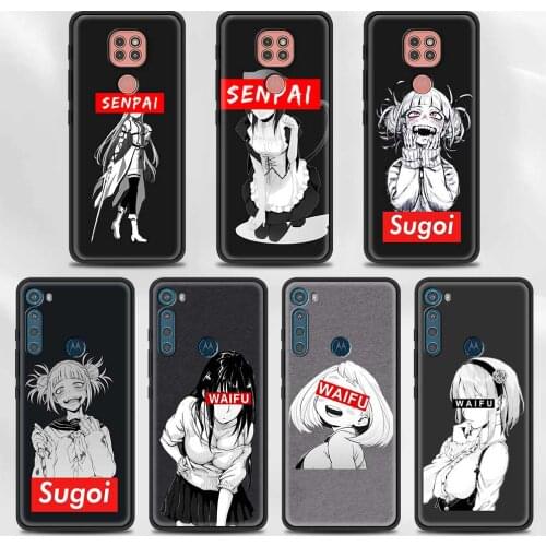 Sugoi Senpai Anime waifu Case for Moto G Stylus(2021) G30 G10 G9 G8 Plus Power Lite Play One Fusion Hyper Edge E6s Black Cover