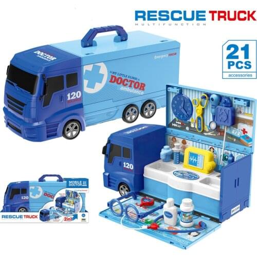 21pcs Child Pretend Play toys Kids Simulation 2 in1 Doctor Medical ambulance injection needle tool kit doctor house Blocks toy