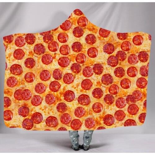 Pepperoni Pizza 3D Printed Sherpa Fleece Wearable Throw Blanket Hooded Blanket