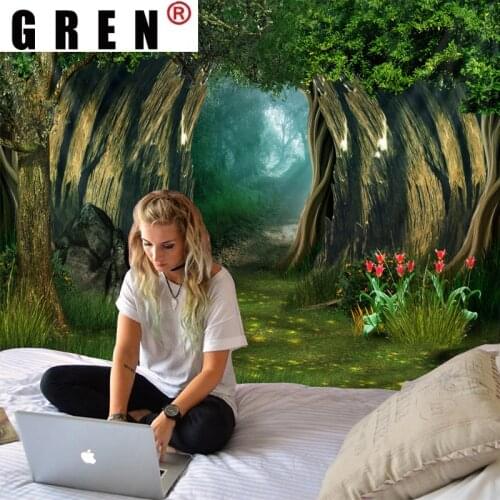 GREN Fantasy Forest Digital Printed Tapestry Wall Hanging Wall Covering Rugs Background Cloth Beach Mat Blanket Art Home Decor
