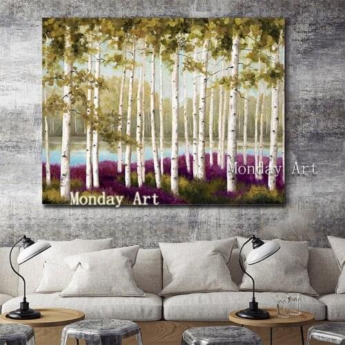 Hot sale Hand-painted modern tree paintings wall viem pictures landscape Painting wall art pictures for Living Room home Decor