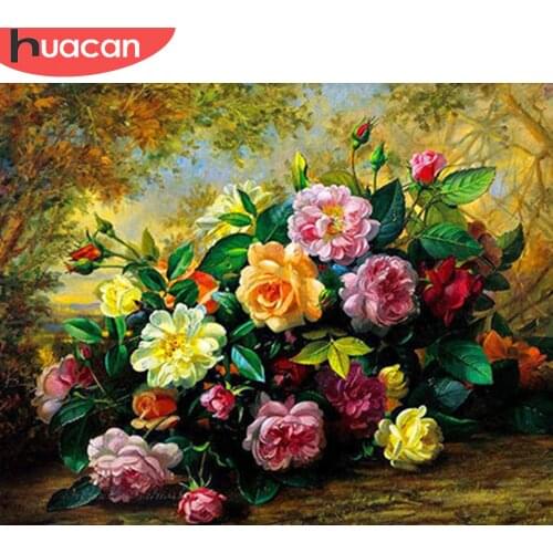 HUACAN Pictures By Number Flower Kit Drawing On Canvas Wall Art HandPainted Oil Painting DIY Gift Home Decoration