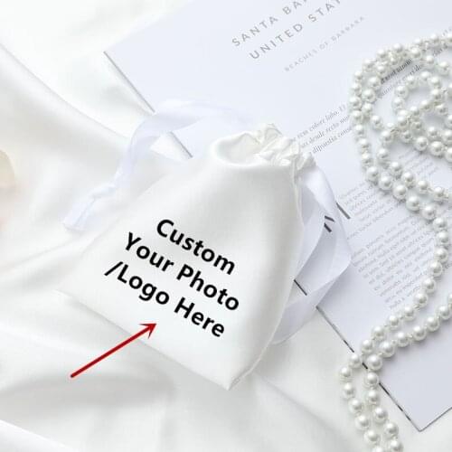 Custom Logo Silk Satin Bag Bridesmaid Jewelry Gift Bag Personalized Wedding Candy Bags Muslin Bag Drawstring Pouch Bag - 10pcs