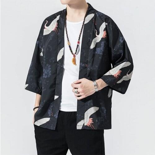 Crane Robe japanese Style kimono yukata 3XL man Loose Sunscreen cardigan 4XL Chinese Element Han Fu kimono haori 5XL