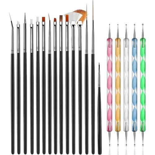 20Pcs/Set Nail Art Design Tools Include 15pcs Painting Brushes Set And 5pcs Dotting Pens Nail Art Manicure Tool