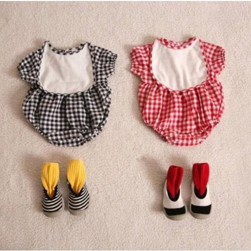 2021 Japan and Korea summer baby cotton plaid climbing clothes with towel