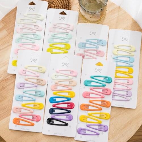 10Pcs/Lot Korean Fashion Hair Accessories Alloy Hair Clips Hairpin Solid Candy Color Waterdrop Hairgrip for Girls Barrettes