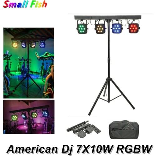 American Dj LED Par Kit 4Pcs 7X10W 4IN1 RGBW LED Slim Flat Par Light With Light Stand DMX Foot Controller Bag Package Dj Lights