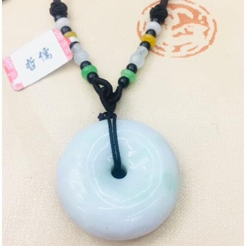 Natural Burmese Emerald Jade Carved Thick Donut Pendant with Tri-Color Bead Necklace Men and Women Sweater Chain