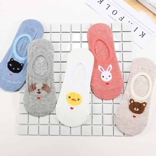 5 Pairs 1 Pack Lot Cartoon Cat Fox Socks Set Cute Animal Women Socks Summer Funny Short Ankle Socks Ladies Cotton Sock Dropship