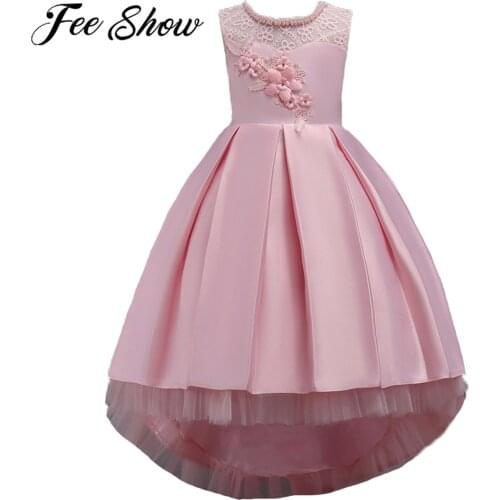 Flower Girls Dress Elegant Girl Embroidery Dress Prom Ball Gown High Low Maxi Dress Wedding Party First Communion Dress Vestidos