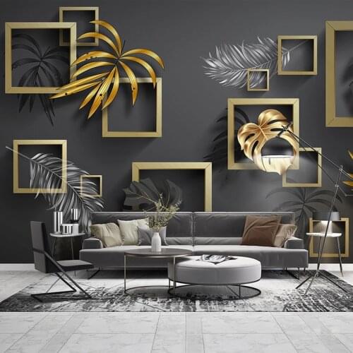 Custom Mural Luxury Art Wall Painting 3D Stereo Golden Geometric Leaves Living Room Sofa TV Background Wall Home Decor Wallpaper