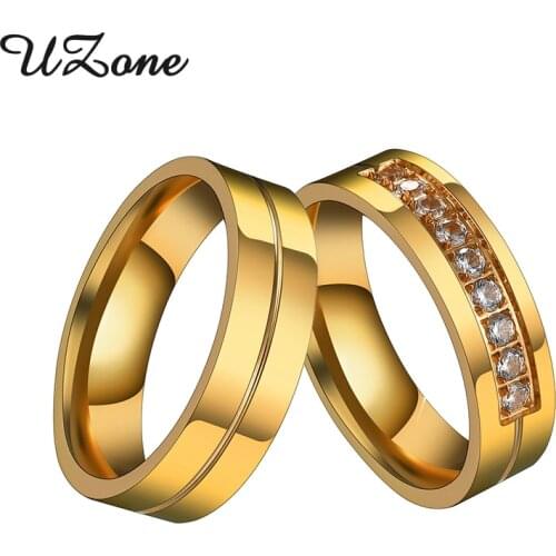 UZone Romantic CZ Stainless Steel Couple Rings 6mm Wedding Rings for Men Women Anillos Lovers Jewelry