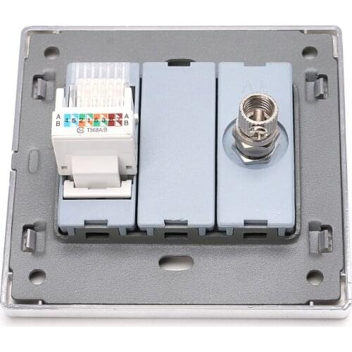 RJ45 Wall Internet Socket With TV Outlet Stainless Steel Brushed Silver Panel